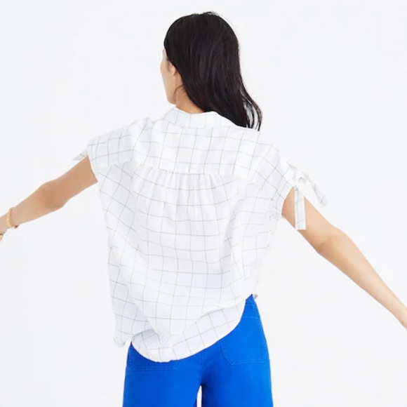MADEWELL Central Tie-Sleeve Shirt Windowpane Small Blue/White - Picture 4 of 13